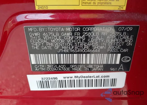 2009 Lexus Gs 350 z USA, uszkodzony, nr VIN JTHBE96S490046644